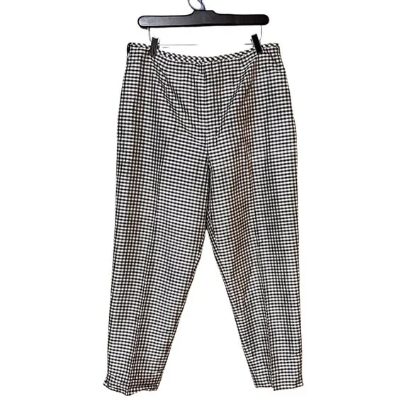 Evan-Picone Black & White Gingham Checkered Silk Pants Size 14 Womens High-Rise - Picture 1 of 7